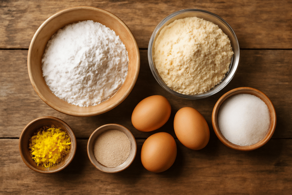 Ingredientes sobre mesa para mona de Pascua sin gluten