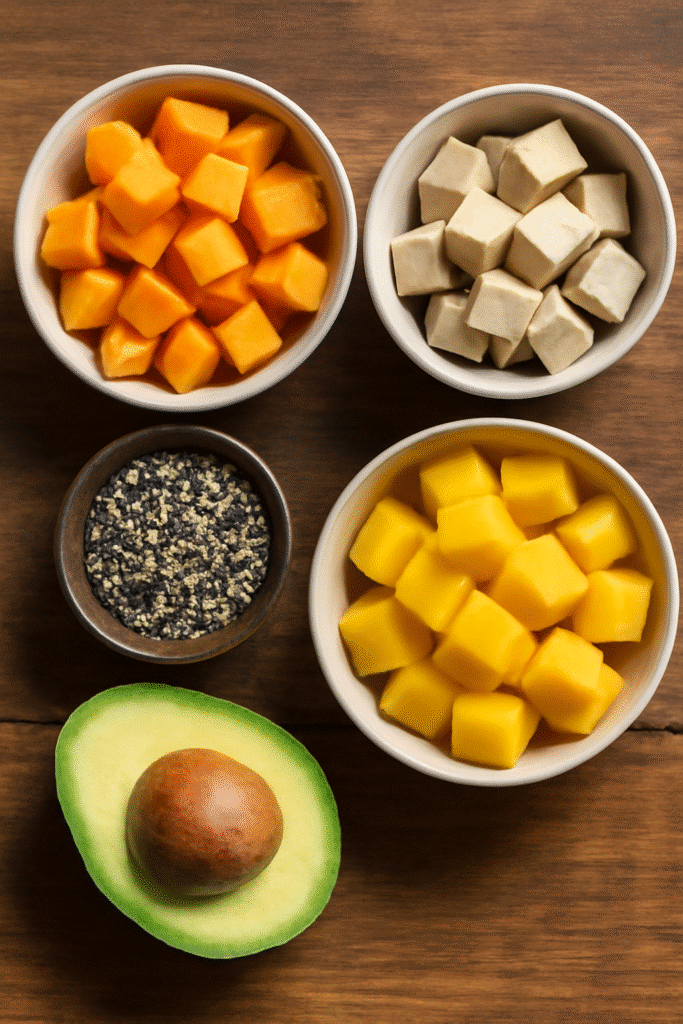 Ingredientes para poke bowl de boniato