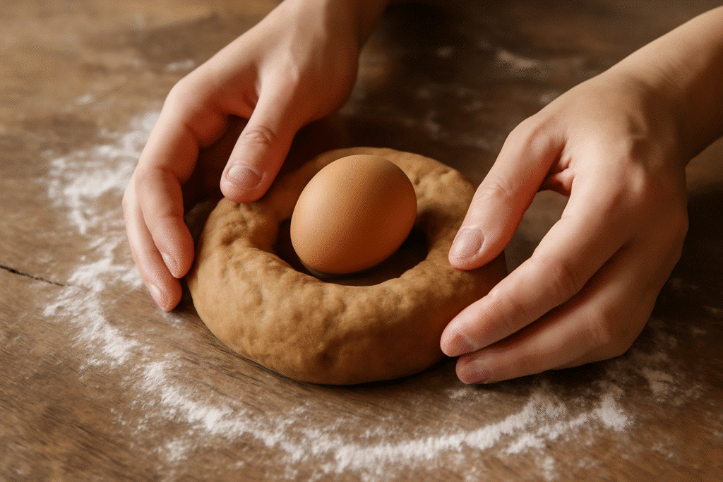 Manos dando forma a mona de Pascua sin gluten