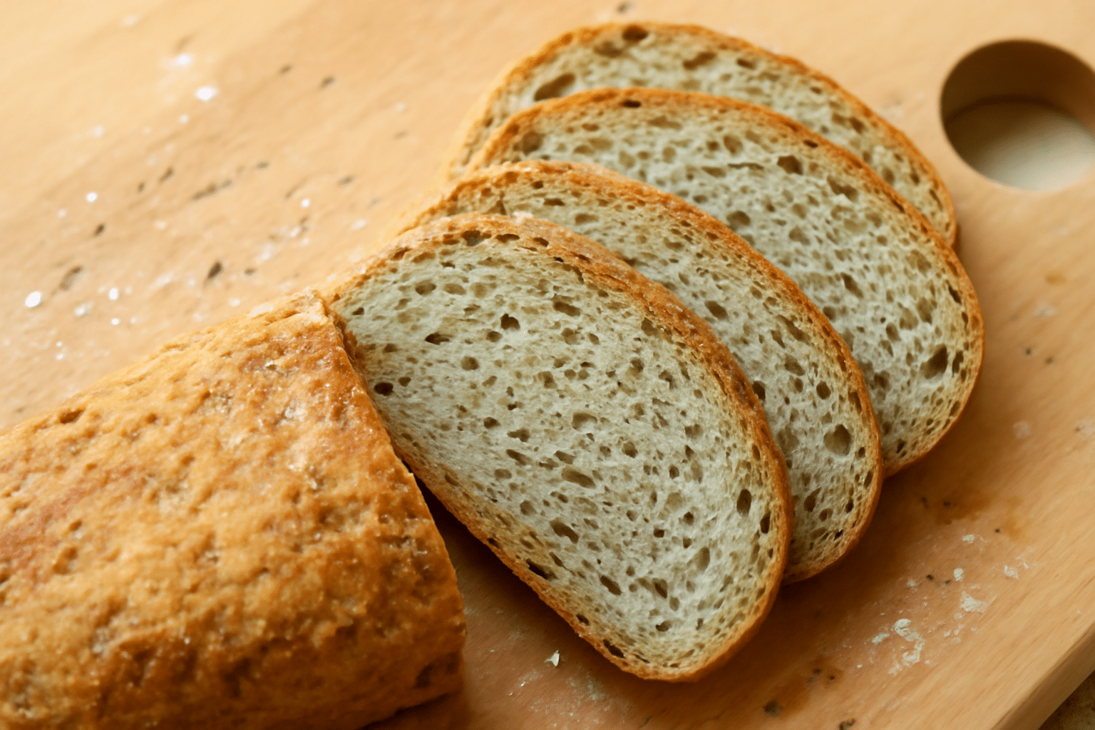 pan sin gluten recién horneado en mesa rústica