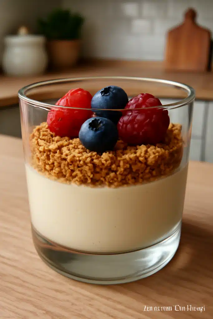 Cheesecake invertida sin gluten en copa transparente
