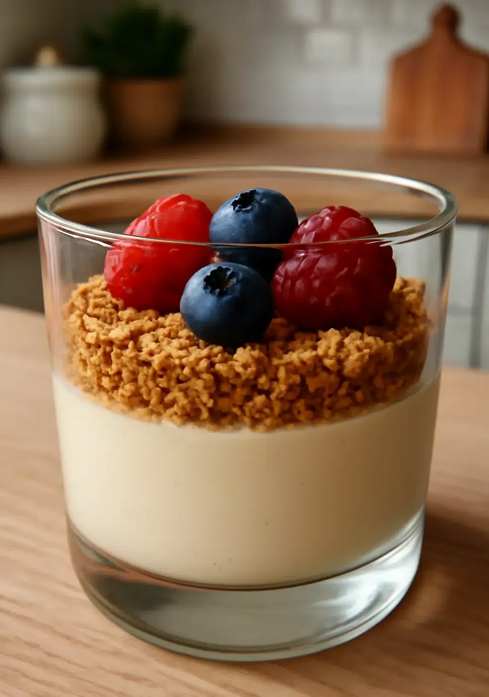 Cheesecake invertida sin gluten en copa transparente
