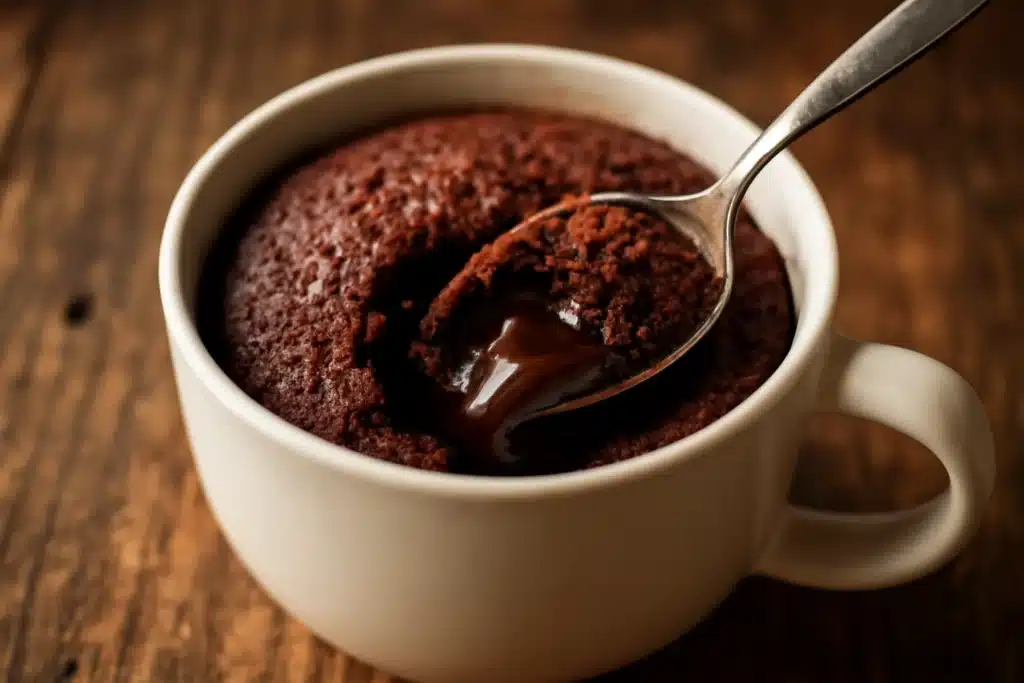 interior de mug cake sin gluten de chocolate