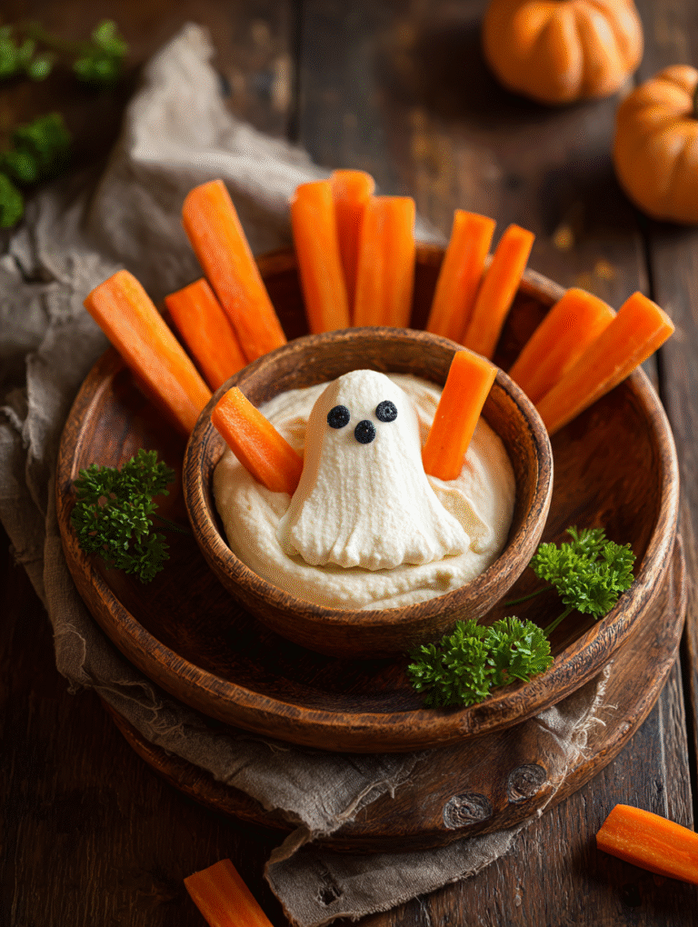 Halloween ghost hummus with carrot