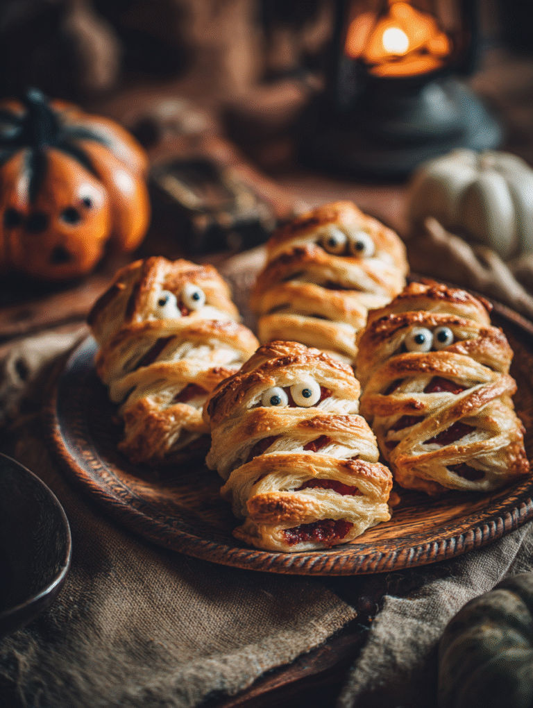 Halloween ham and cheese mummy appetizers puff pa