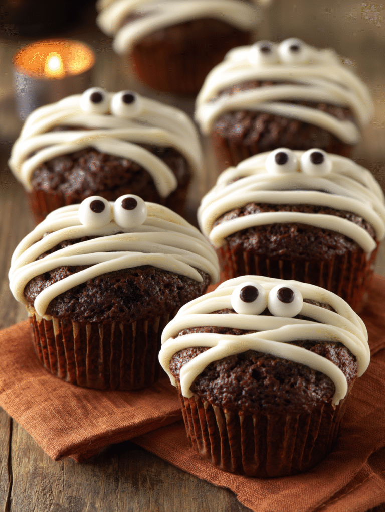 Halloween mummy chocolate muffins