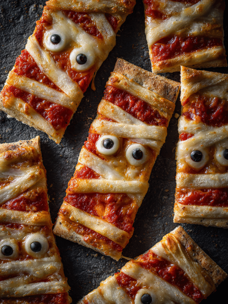 Halloween mummy pizza slices
