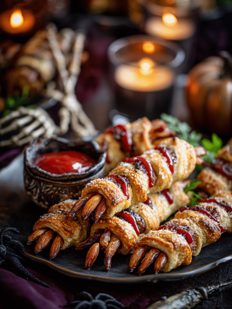 Halloween witch finger appetizers puff pastry
