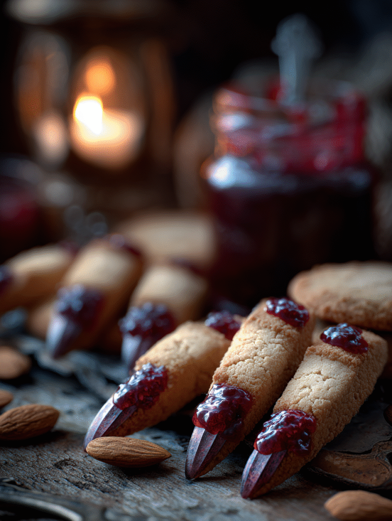 Halloween witch finger cookies with almond nails
