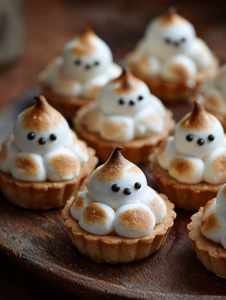 Mini pumpkin tarts with cute meringue ghosts