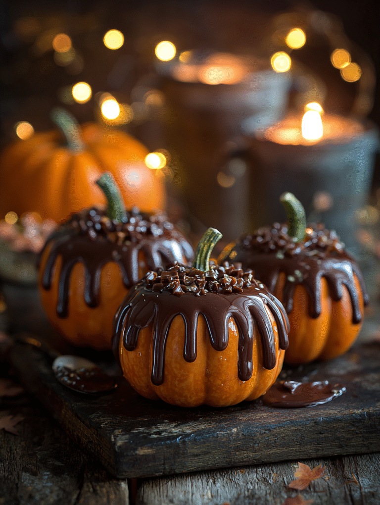 Mini pumpkins filled with melted chocolate Hallowen
