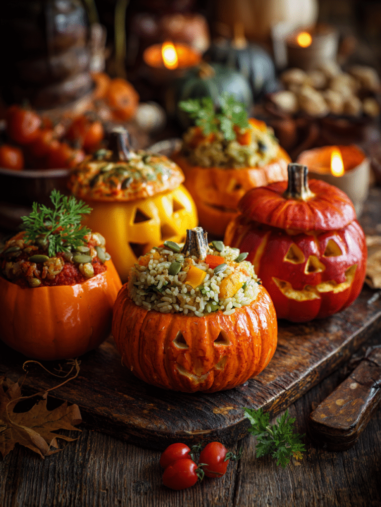 Mini pumpkins stuffed with rice and vegetables