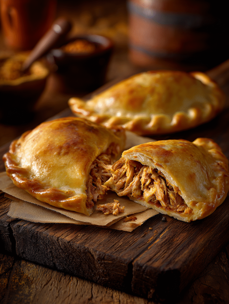Empanada gallega sin gluten recién horneada en mesa rústica