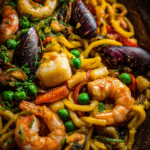 Fideua sin gluten con mariscos frescos
