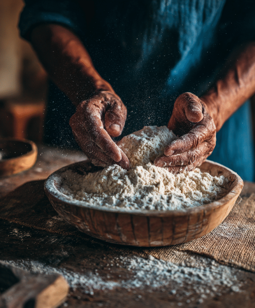 Masa de rosquillas sin gluten durante la preparación