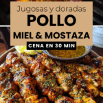 Brochetas de pollo con salsa de miel y mostaza