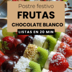 Brochetas dulces de frutas con chocolate blanco