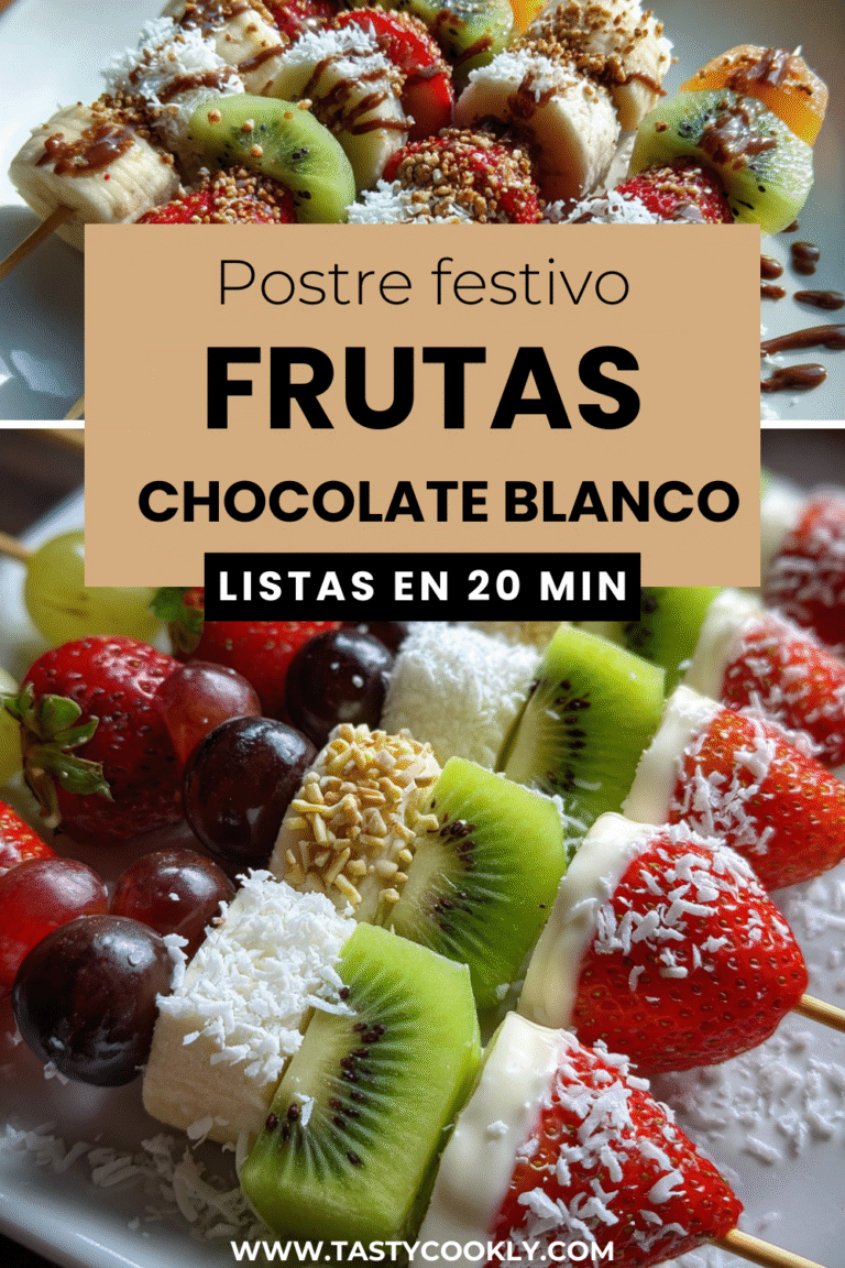 Brochetas dulces de frutas con chocolate blanco