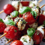 Mini brochetas de tomate cherry y mozzarella